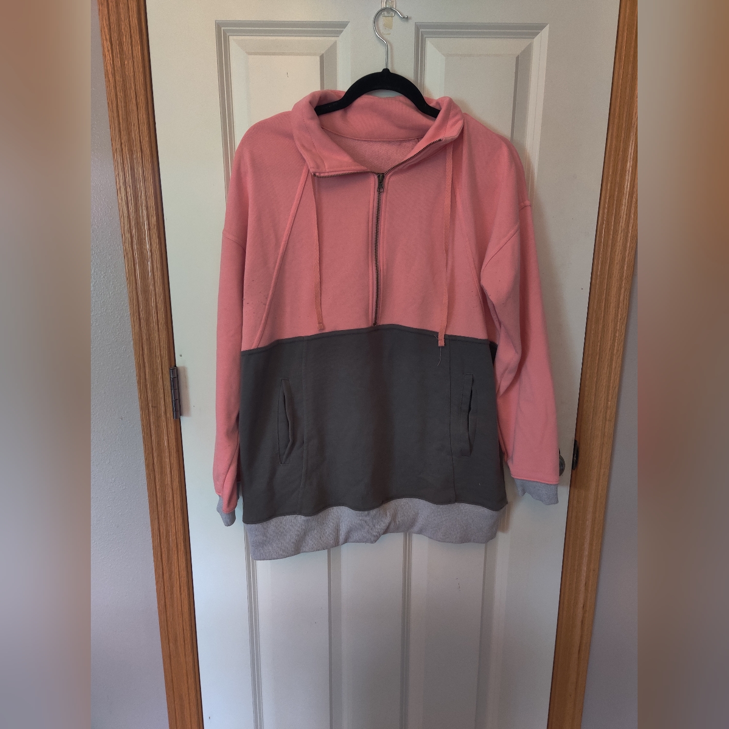 Coral And Mocha Half-Zip Hoodie